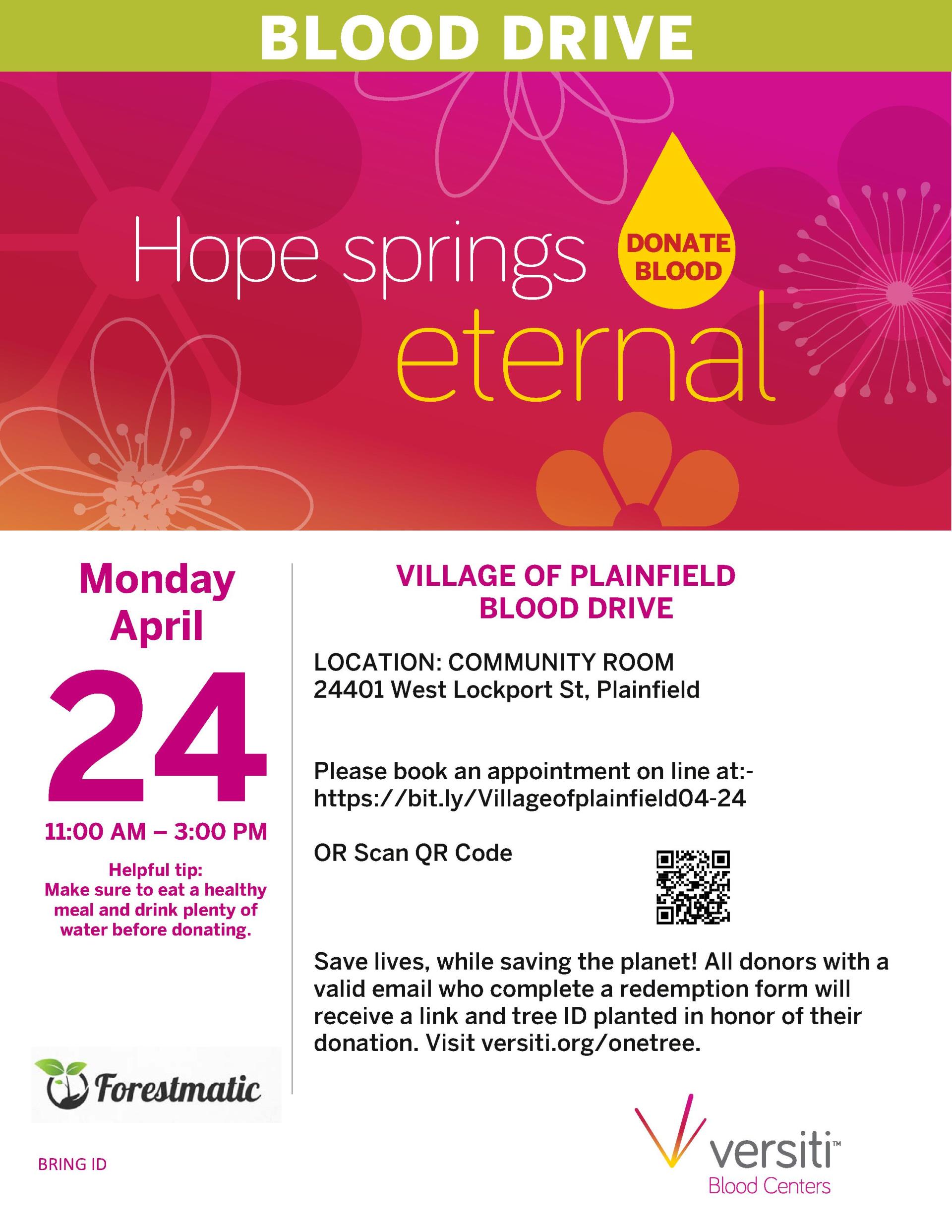 Blood Drive Village of Plainfield 04.24.23